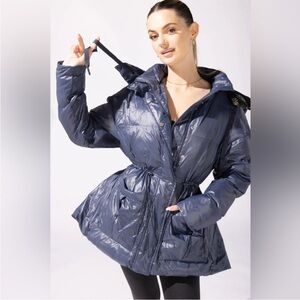 Popflex Pearl Peplum Puffer Jacket Coat in Navy Size Large